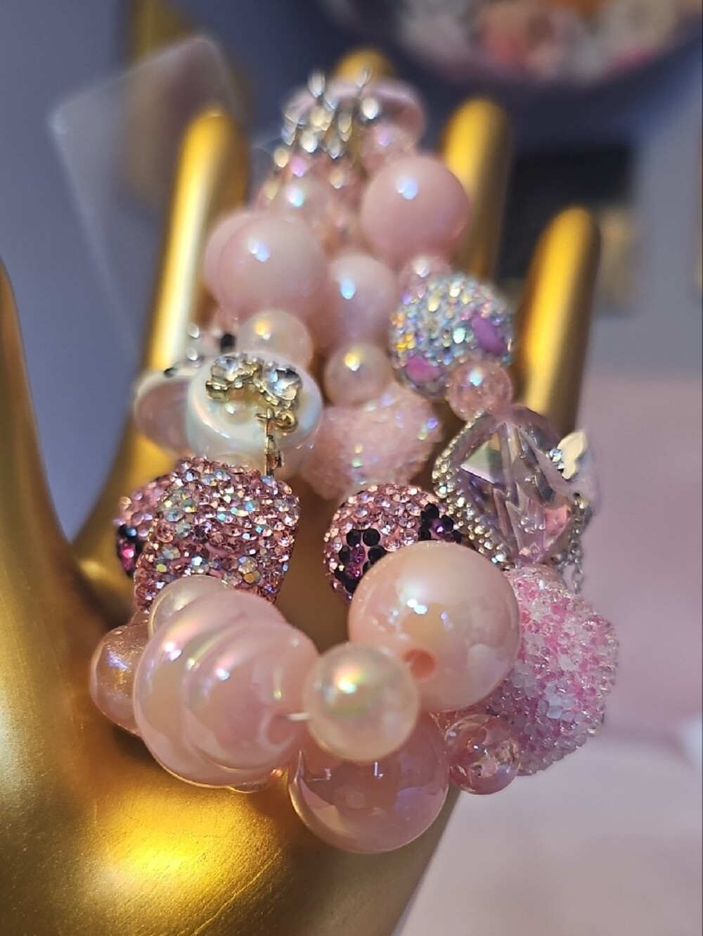 CHARMS: Pink Crystal Beaded Statement Phone Charm - Picture 2 of 3